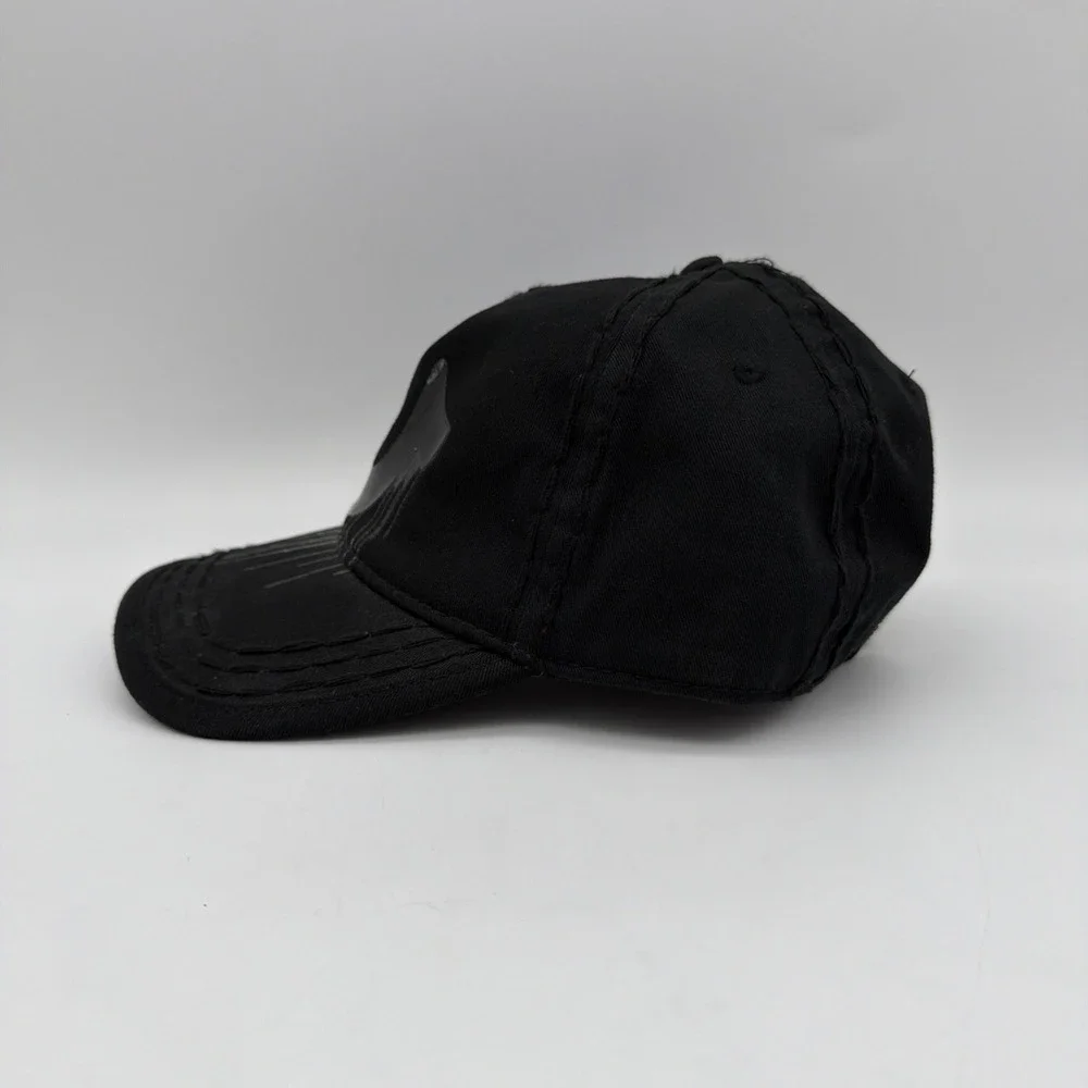 True Religion Hat Cap Mens One Size Black Horseshoe Drip Logo Leather Strapback